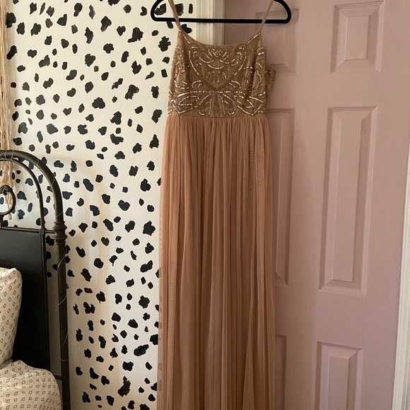 Diamond Embroidered Champagne Bridesmaid Dress - Picture 2 of 3